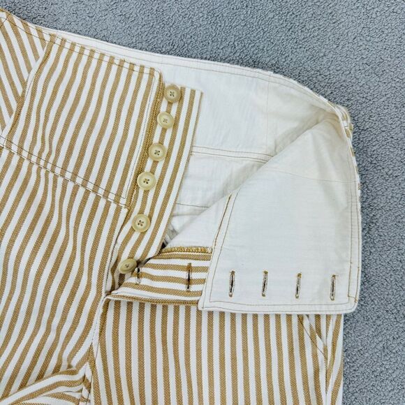 Free People Frankie High Waist Skinny Pants Tan White Stripe Button Front 4 - Picture 11 of 15